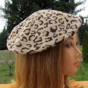 BERET, LEOPARD PRINT, THE CHILDREN'S PLACE Sz 7-8, CHILD'S MEDIUM